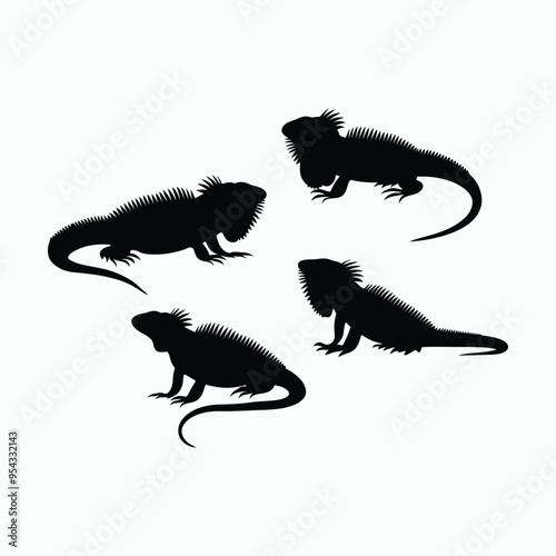 Iguana Silhouette Vector Set Animals Flat Illustration Template