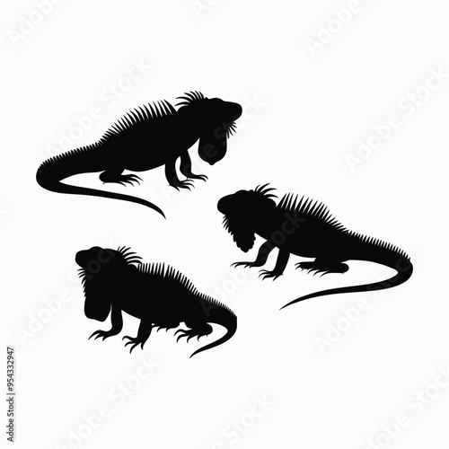 Iguana Silhouette Vector Set Animals Flat Illustration Template