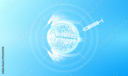 Medicine pills various kinds in eyeball human and syringe. Overtreatment with antibiotics can have harmful effects on the organs. Medical science health care concept. Vector EPS10.