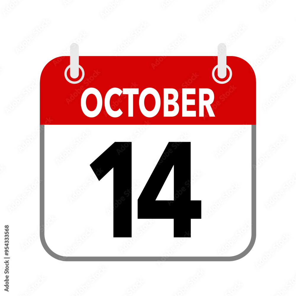 14 October, calendar date icon on white background. 14 October, calendar date icon on white background.