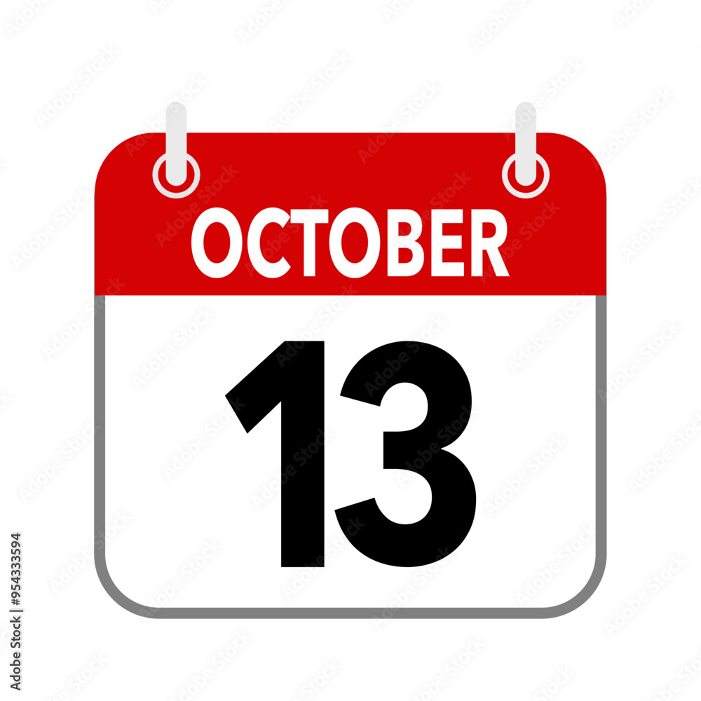 13 October, calendar date icon on white background. 13 October, calendar date icon on white background.