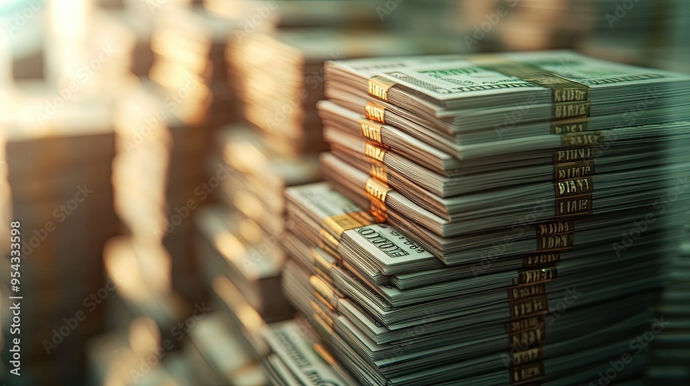 Obraz premium Stacks of US Dollar Bills in a Room Full of Money