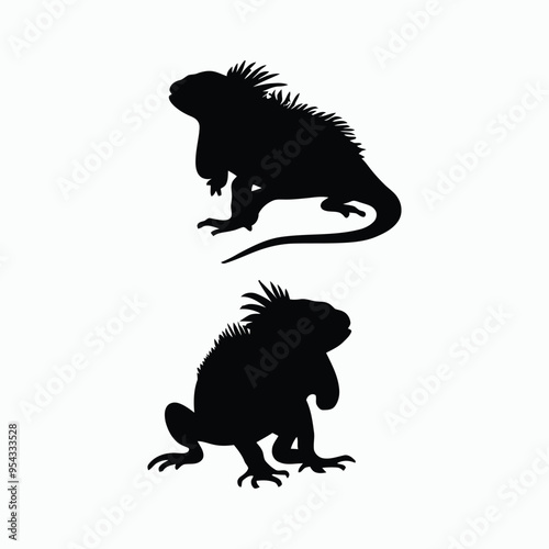 Iguana Silhouette Vector Set Animals Flat Illustration Template