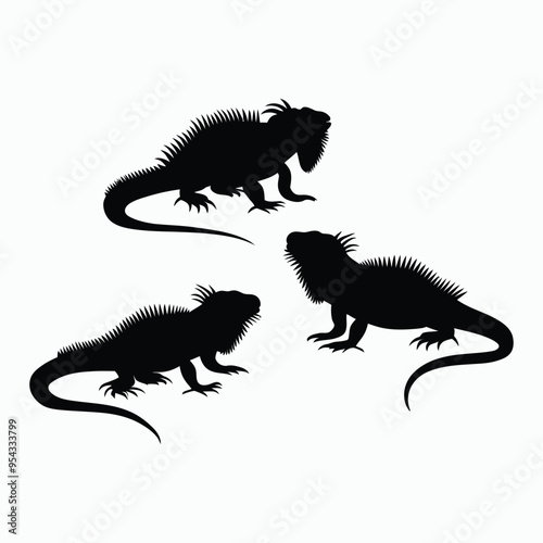 Iguana Silhouette Vector Set Animals Flat Illustration Template