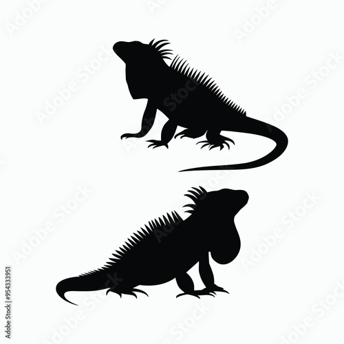 Iguana Silhouette Vector Set Animals Flat Illustration Template