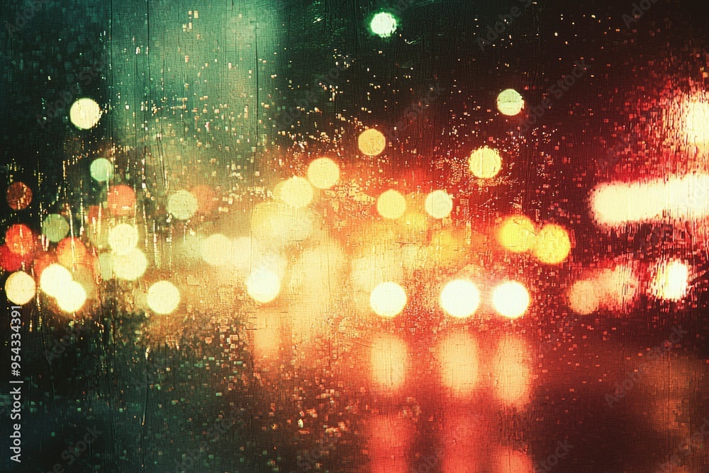Fototapeta premium Abstract City Lights Through a Rain-Streaked Window