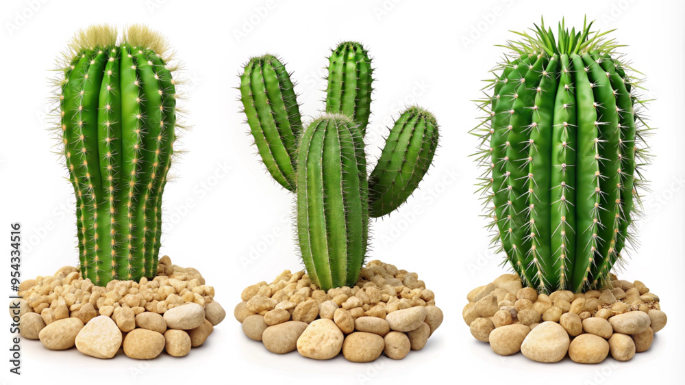 Three Varieties of Cacti on Desert Terrain for Botanical Designs