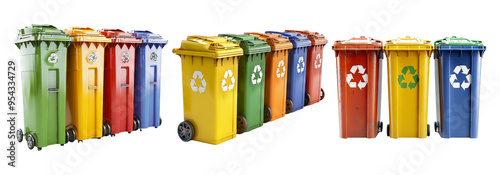Wallpaper Mural Recycling bins set isolated on transparent background with colorful waste containers for recycling, waste management, and environmental awareness. Torontodigital.ca