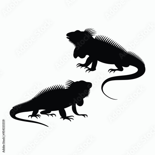 Iguana Silhouette Vector Set Animals Flat Illustration Template