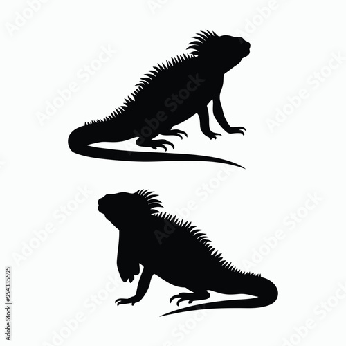 Iguana Silhouette Vector Set Animals Flat Illustration Template
