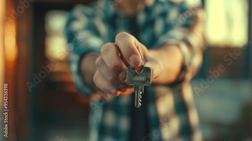 Investor owner holds keys to home commercial realty apartment. ai generated image photo