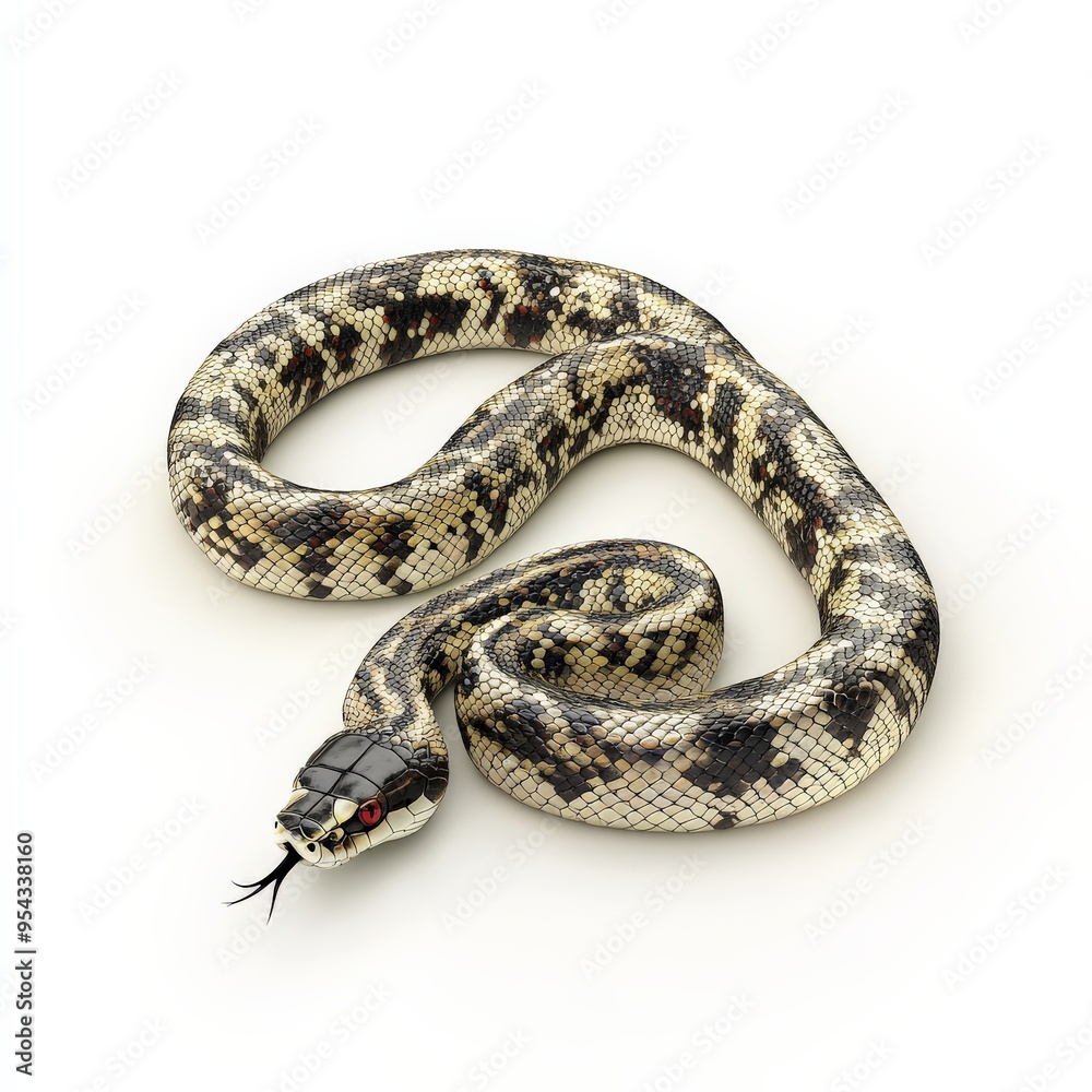 Snake with Black and White Scales on a White Background. Snake with Black and White Scales on a White Background.