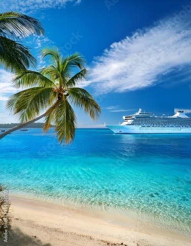 Cruise to the ocean with palm tree on the beach