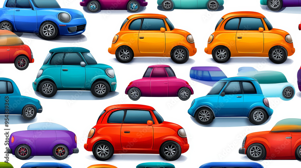 Naklejka premium Cartoon Colorful Cars Seamless Pattern Illustration