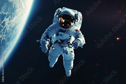 astronaut in space, cool space astronaut with neon, earth background