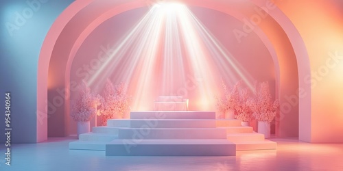 A serene scene featuring a luminous altar surrounded by soft light and elegant decor, perfect for spiritual or meditative themes.