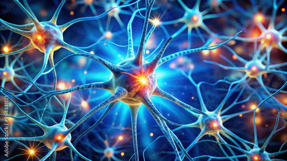Close up of neuron cells and synapses in human brain, neurons, synapses, brain, cells, nerve, physiology Close up of neuron cells and synapses in human brain, neurons, synapses, brain, cells, nerve, physiology