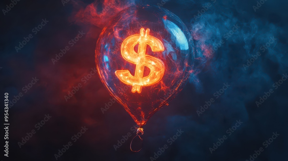 Fototapeta premium Inflation concept, inflating balloon with dollar sign, 3D illustration