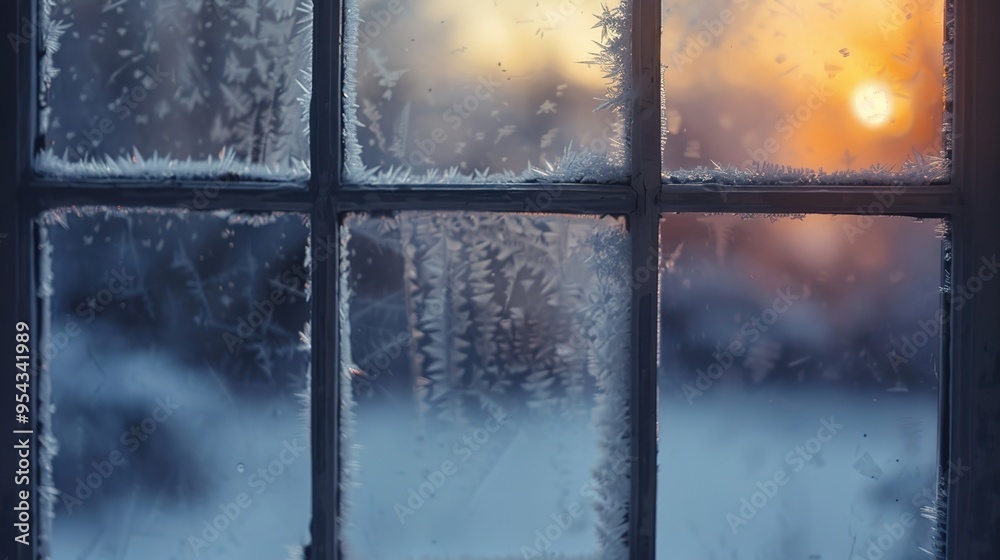 Naklejka premium Frost on window wallpaper