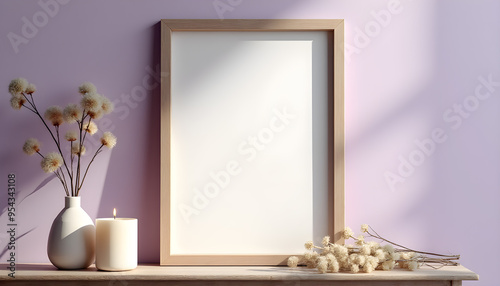 Wooden Frame with Candle and Soft Floral Arrangements