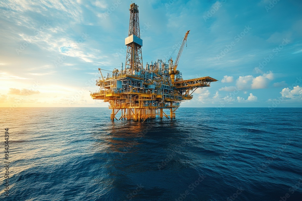 Offshore oil platform under a blue sky in the ocean Offshore oil platform under a blue sky in the ocean