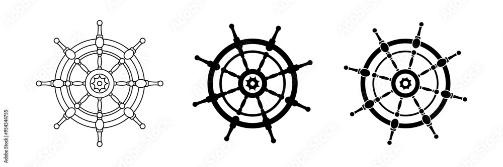 Obraz premium boat steering wheel icon set. vintage design isolated on white background