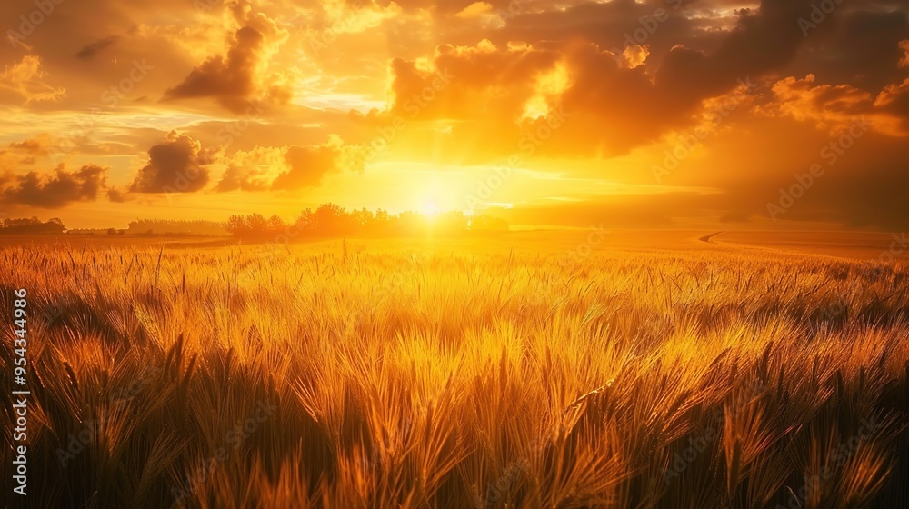 Naklejka premium Golden field wallpaper