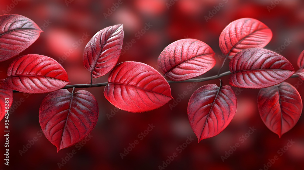 Vibrant Red Autumn Leaves Branch Close Up Vibrant Red Autumn Leaves Branch Close Up
