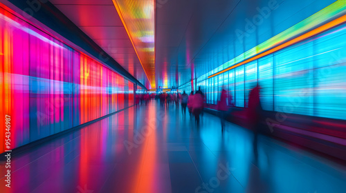 Neon Lights Blurry Motion in Underground Passageway