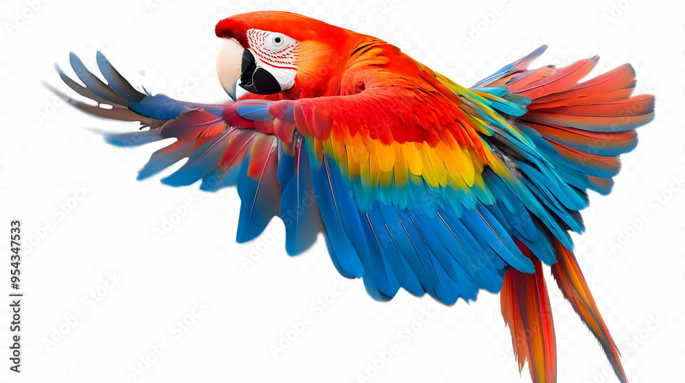Fototapeta premium Colorful Scarlet Macaw Parrot in Flight with Spread Wings