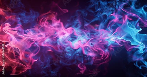 A vibrant swirl of pink and blue smoke, creating an abstract visual effect.