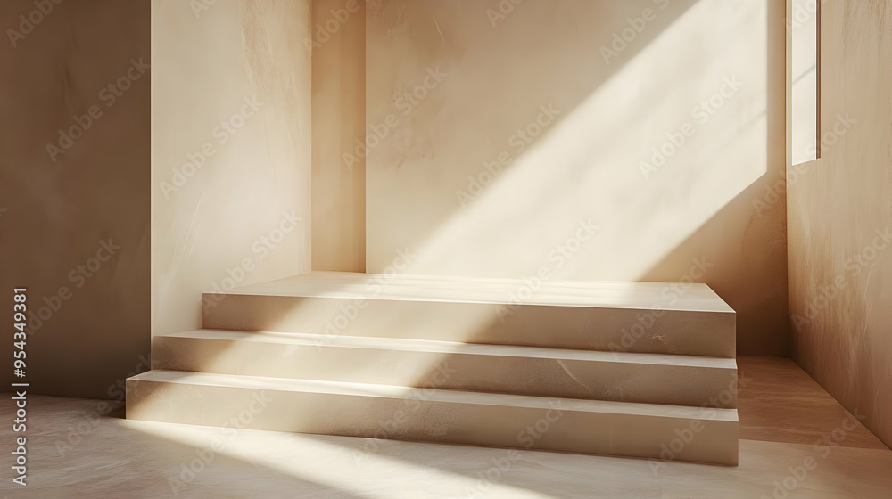Minimalist Beige Stone Platform with Sunlight Minimalist Beige Stone Platform with Sunlight