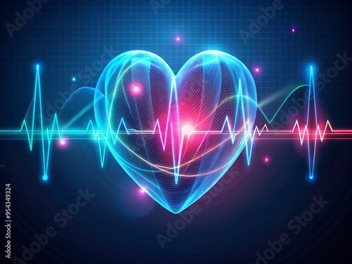 Vibrant illustration of a stylized electrocardiogram waveform flowing through a human heart, composed of sleek vector photo