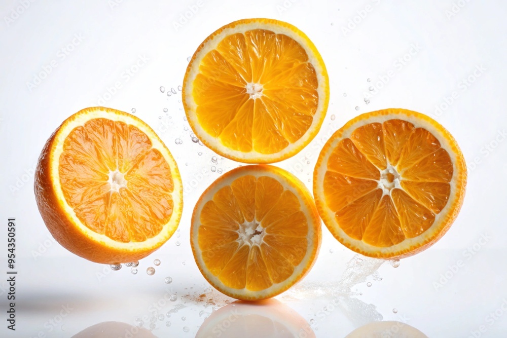 Fototapeta premium slices of some fresh and delicious flying oranges