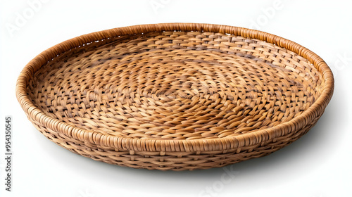 Round Wicker Basket Tray Woven Serving Platter Natural Rattan Basket