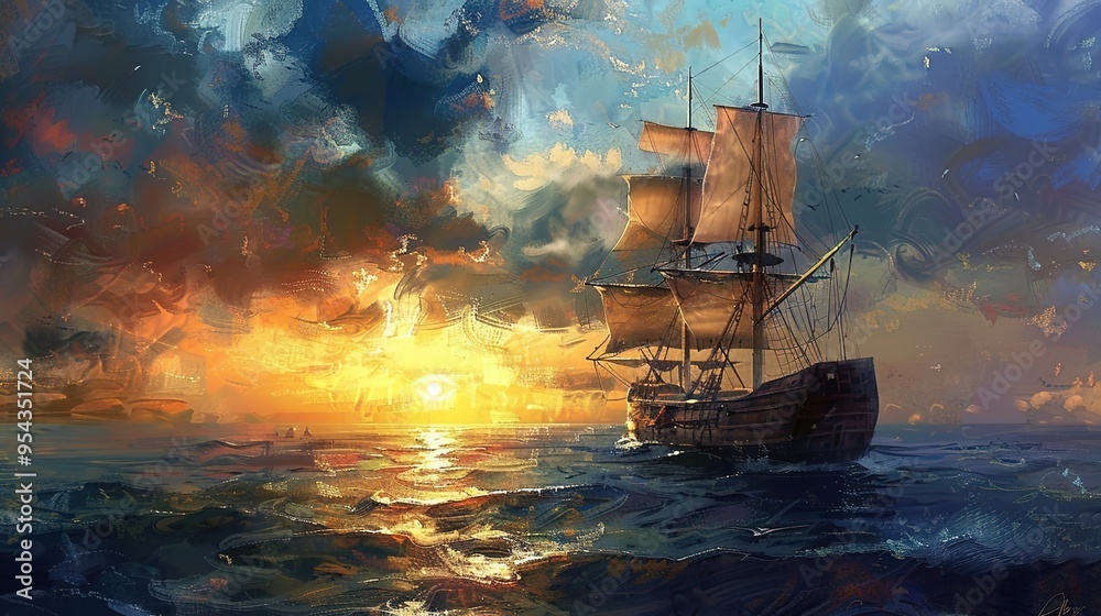 Obraz premium Sailing boat wallpaper