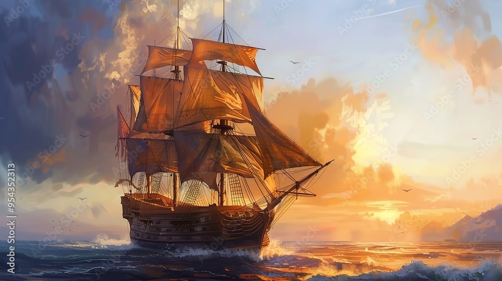 Fototapeta premium Sailing boat wallpaper