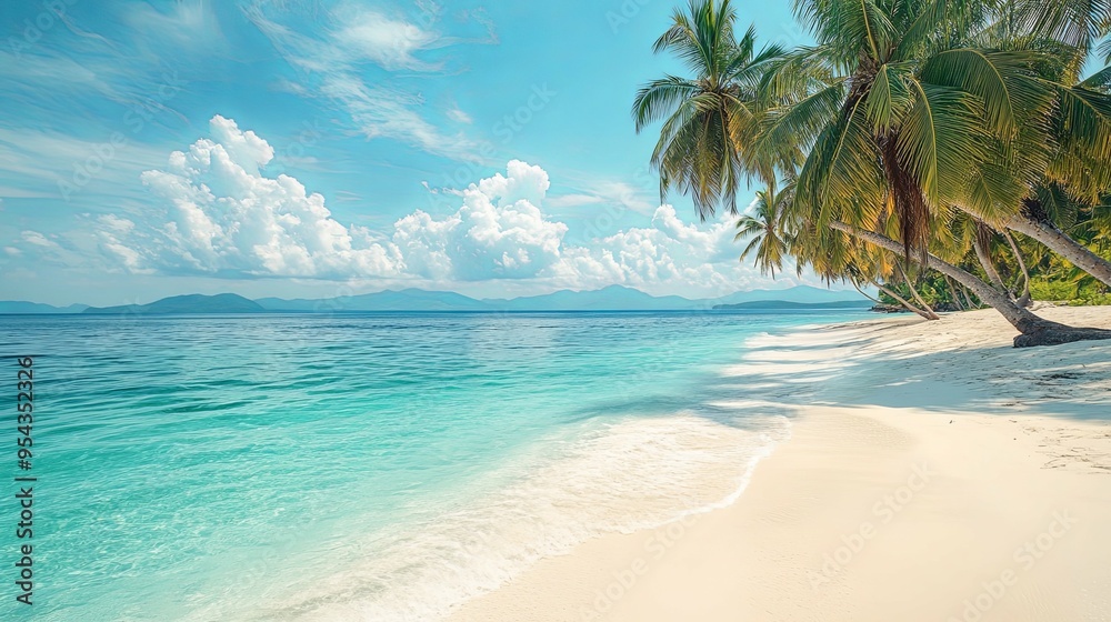 Tropical Paradise: Palm Trees Sway on a White Sand Beach