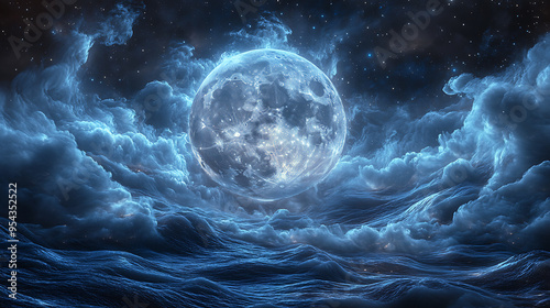 Moon made of technological vibrant waves in speed and motions as if the moon