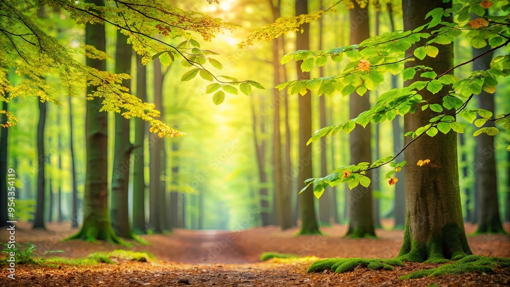 Tranquil forest scene with softly rustling leaves revealing nature's serenity Tranquil forest scene with softly rustling leaves revealing nature's serenity
