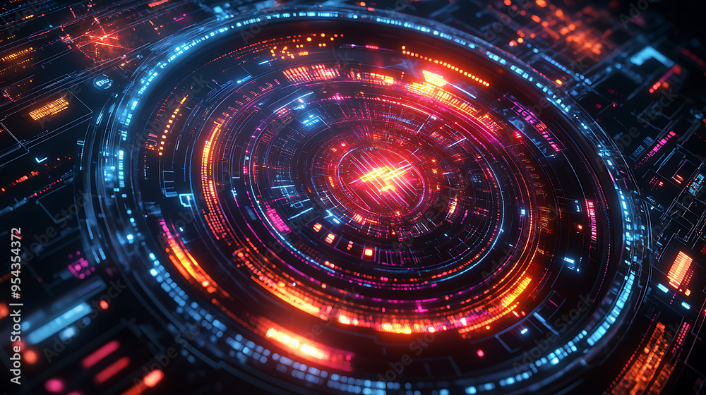 Obraz premium Futuristic round glowing HUD elements. Artificial intelligence.