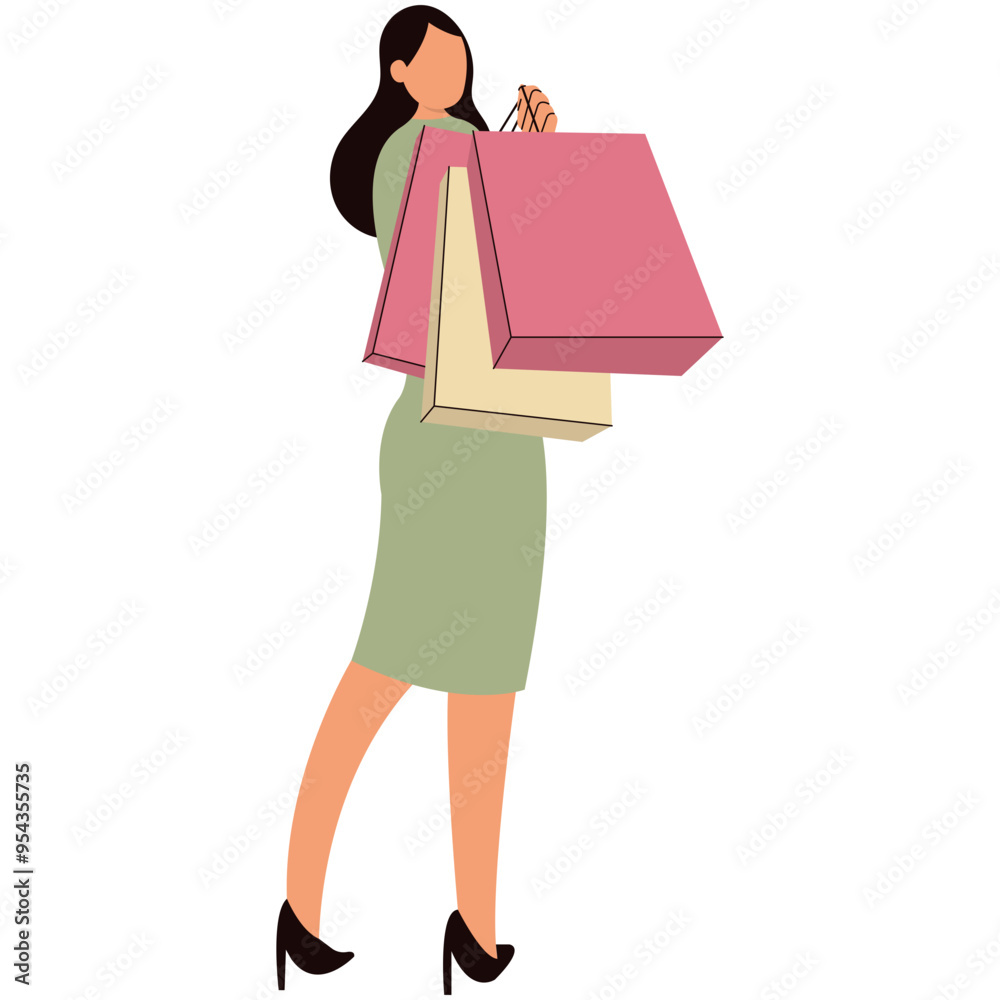 Girl Carrying Shopping Bags at the Mall. Isolated Vector Character Design Girl Carrying Shopping Bags at the Mall. Isolated Vector Character Design