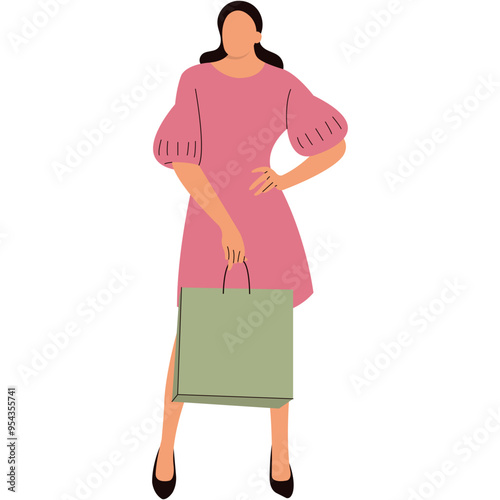 Girl Carrying Shopping Bags at the Mall. Isolated Vector Character Design