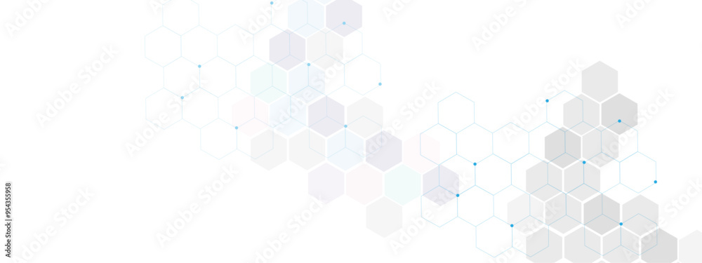 Abstract technology connects concept white geometric hexagons pattern with medical, tech or science design Abstract technology connects concept white geometric hexagons pattern with medical, tech or science design