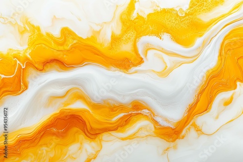 Golden Yellow and White Abstract Fluid Art