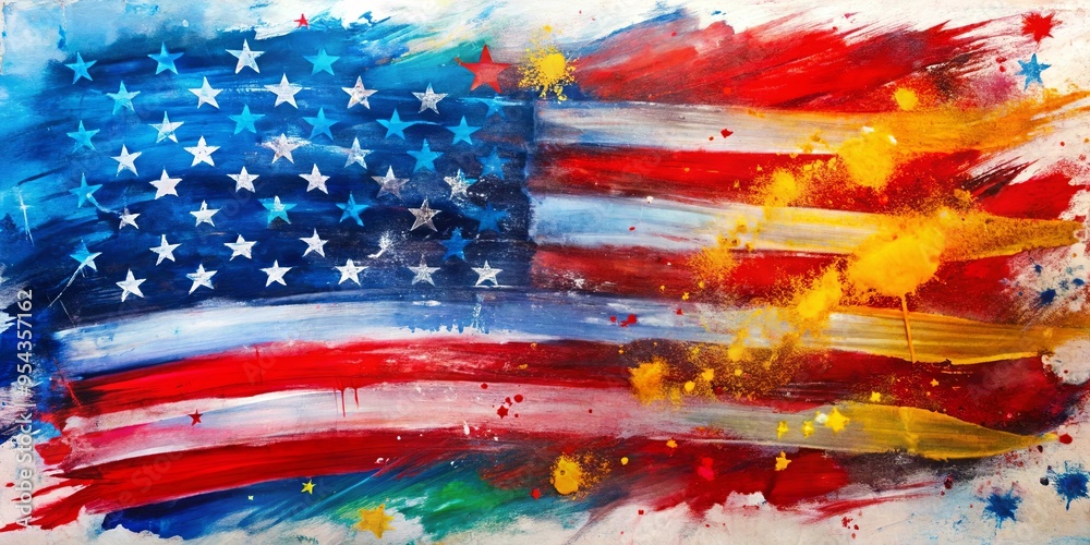 Fototapeta premium Vibrant and abstract American independence celebration with diverse brushstrokes