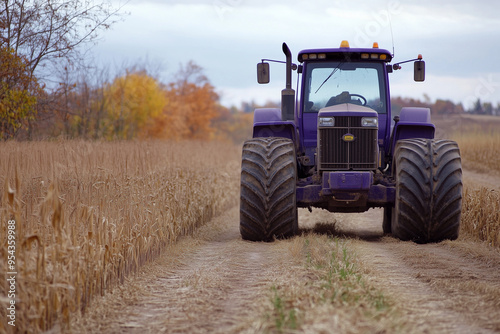 Rural Charm: A Purple Tractor on a Farm Dirt Track Showcasing Agricultural Beauty