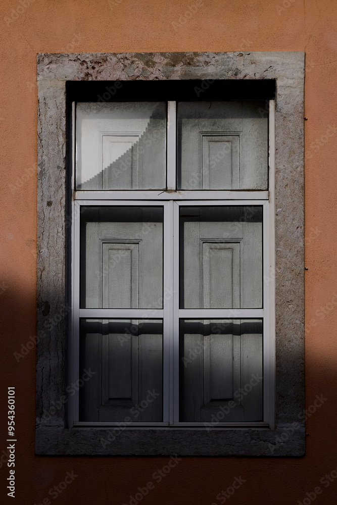 Reflections on a building window in Lisbon, Portugal Reflections on a building window in Lisbon, Portugal