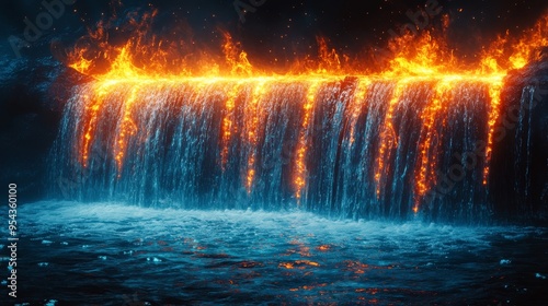 A Waterfall of Fire and Water Cascading into a Dark Pool