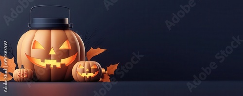 Halloween-themed business logo design, spooky branding concepts on screen, 3D illustration photo